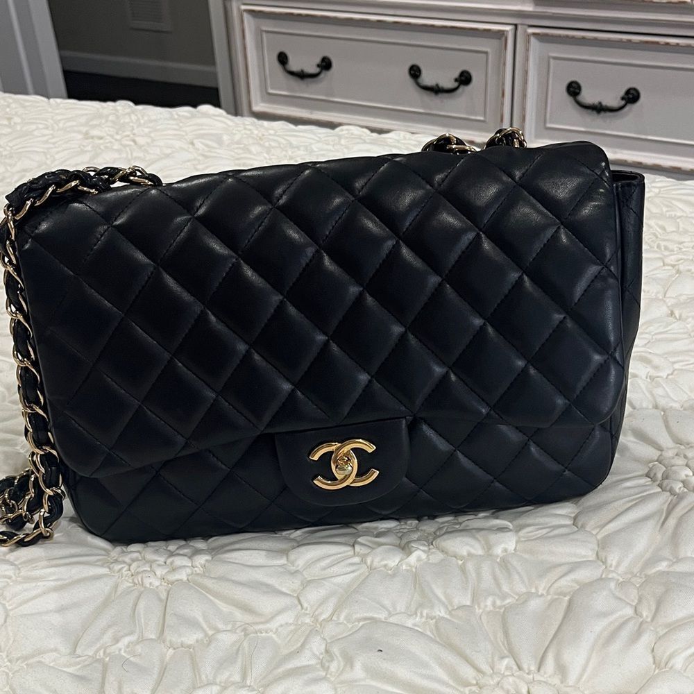 Chanel Black Quilted Shoulder Bag with Gold Accents